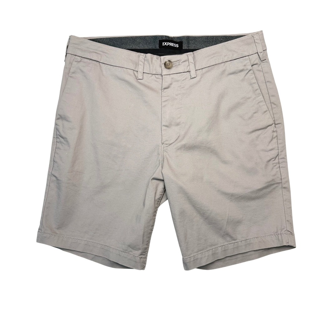 Express Mens Slim Fit Chino Shorts Light Gray Above The Knee 8 Inseam Size 30